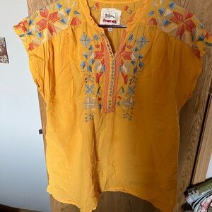 Johnny Was Yellow Embroidered Blouse
